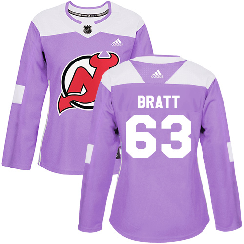 Adidas Devils #63 Jesper Bratt Purple Authentic Fights Cancer Women's Stitched NHL Jersey